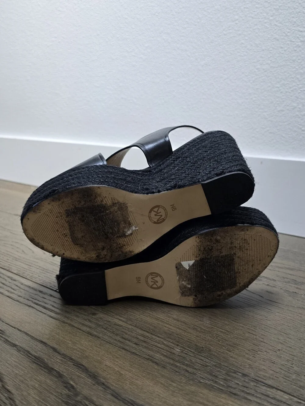 MICHAEL Michael Kors Angeline Jute & Leather Platform Wedge Sandal in Black